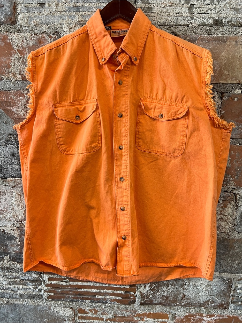 Vintage Men's Orange cutoff Button-Up Shirt   Workwear Style Allstate denim XL